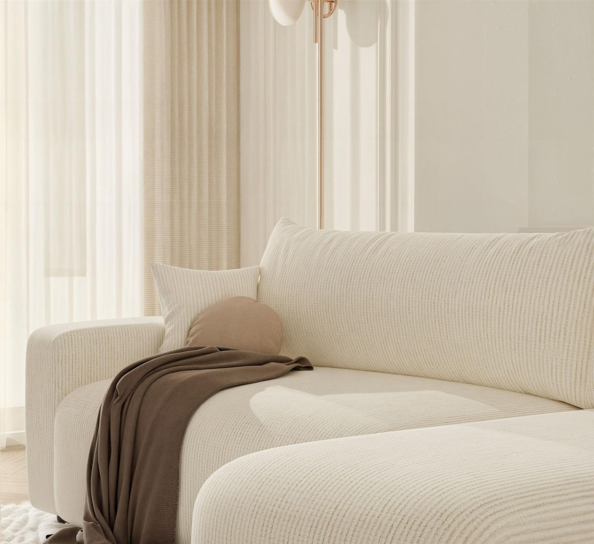 ECKSOFA Luna Mit Schlaffunktion - Creme, Holzwerkstoff/Textil (145/248cm) - Fun Möbel