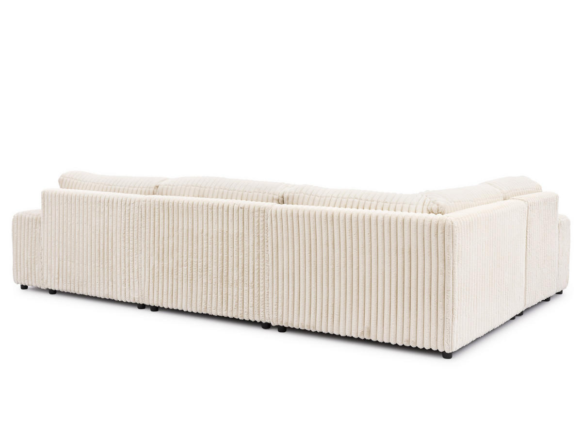 WOHNLANDSCHAFT Mollis Hellbeige Plüschcord im XXL-Format - Ottomane Rechts - Beige/Schwarz, Holz/Kunststoff (316/77/194cm) - S-Style Möbel