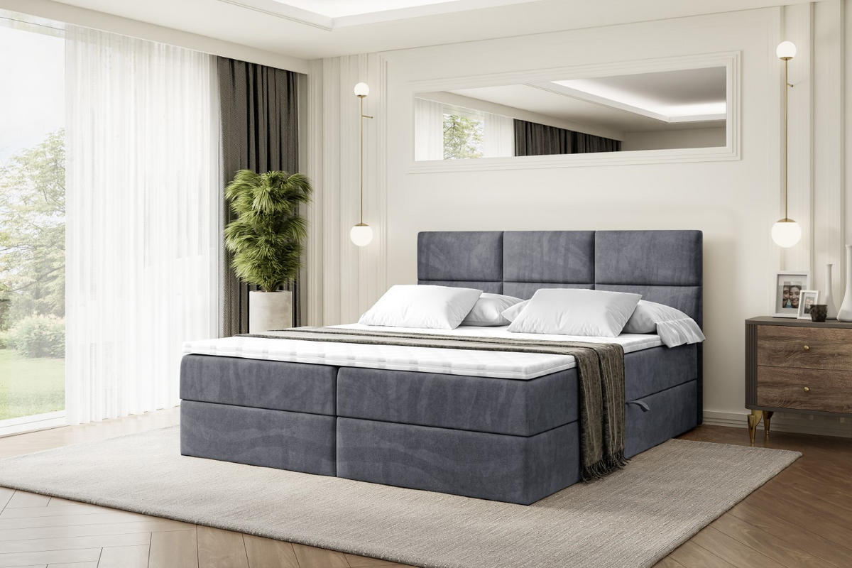 BOXBETT mit Matratze H4 und Lattenrost - OHIO - 120x200 cm - H4 - Dunkelgrau - Dunkelgrau, Holzwerkstoff (120/200cm) - ALTDECOR