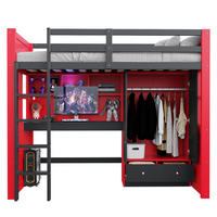 HOCHBETT 90x200cm Gaming Schreibtisch Schrank Stauraum Rot - Multicolor, Holz (90/200cm) - FLIEKS