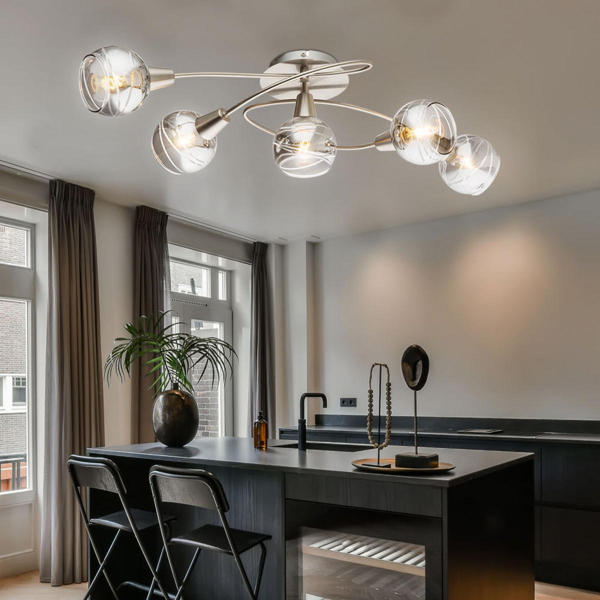 LED DECKENLEUCHTE Metall Silber ROMAN - Silberfarben, Glas (62.5/37/21cm) - Globo Lighting