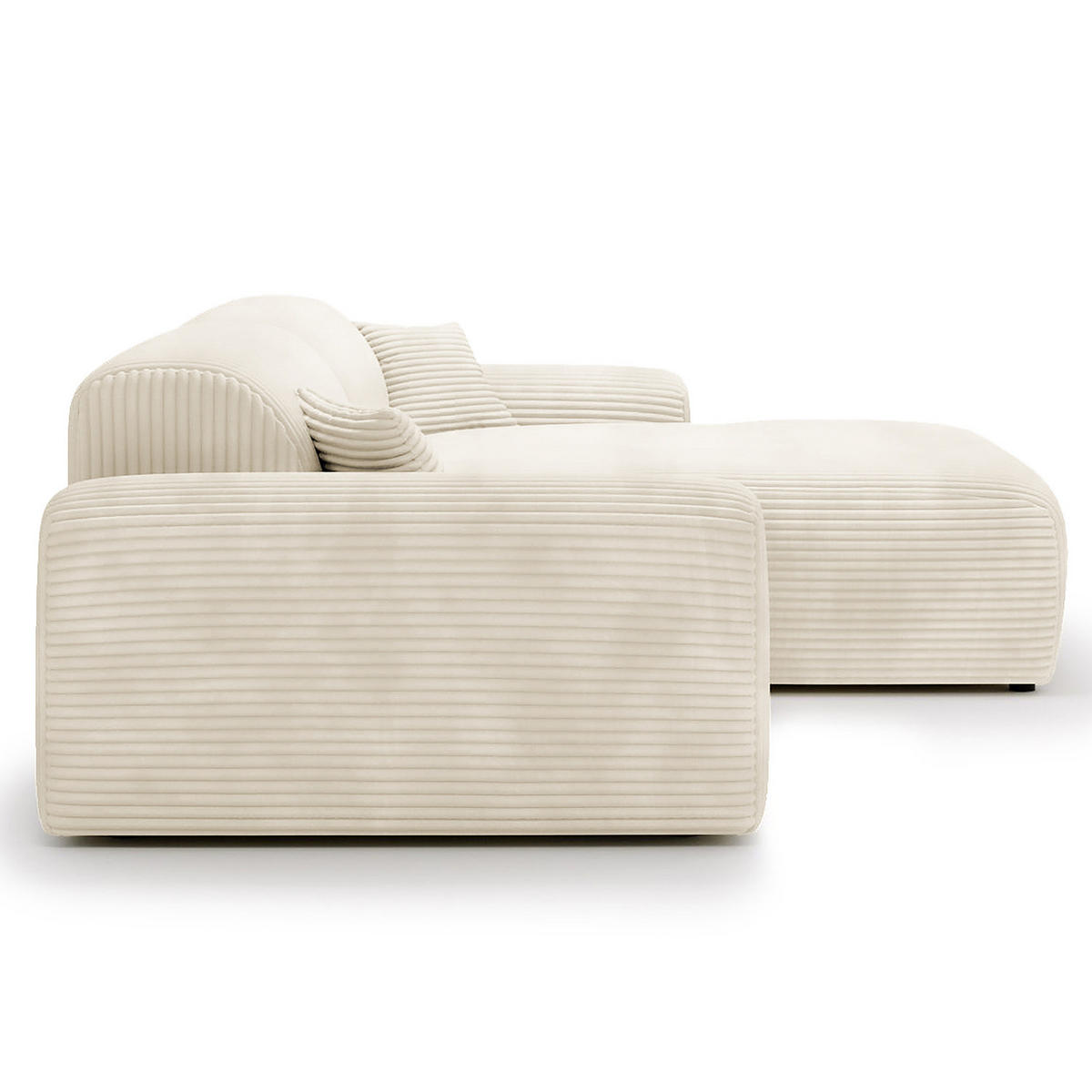 ECKSOFA mit Longchair - Cord - Creme/Schwarz, Kunststoff/Textil (284/178cm) - home24