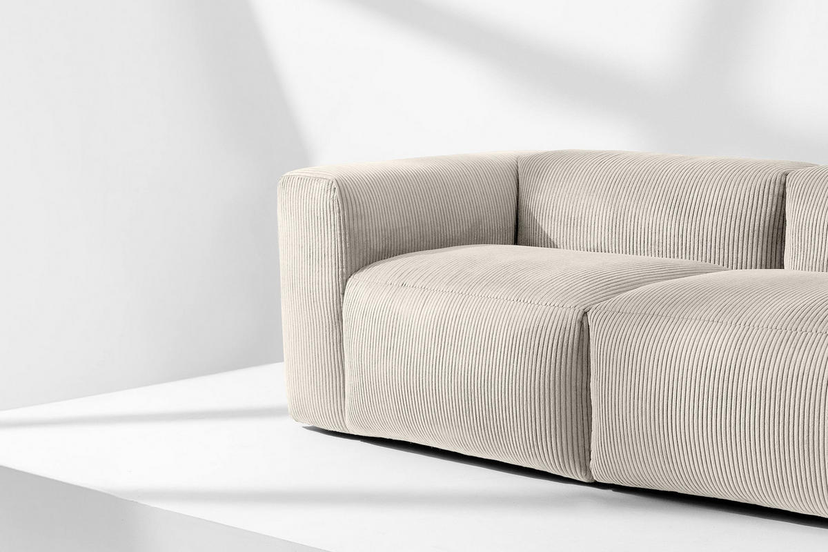 2,5-SITZER-MODULSOFA BUFFO mit extrem weicher und bequemer Sitzfläche, Kordstoff, cremefarben - Creme, Textil (250/73/96cm) - KONSIMO®