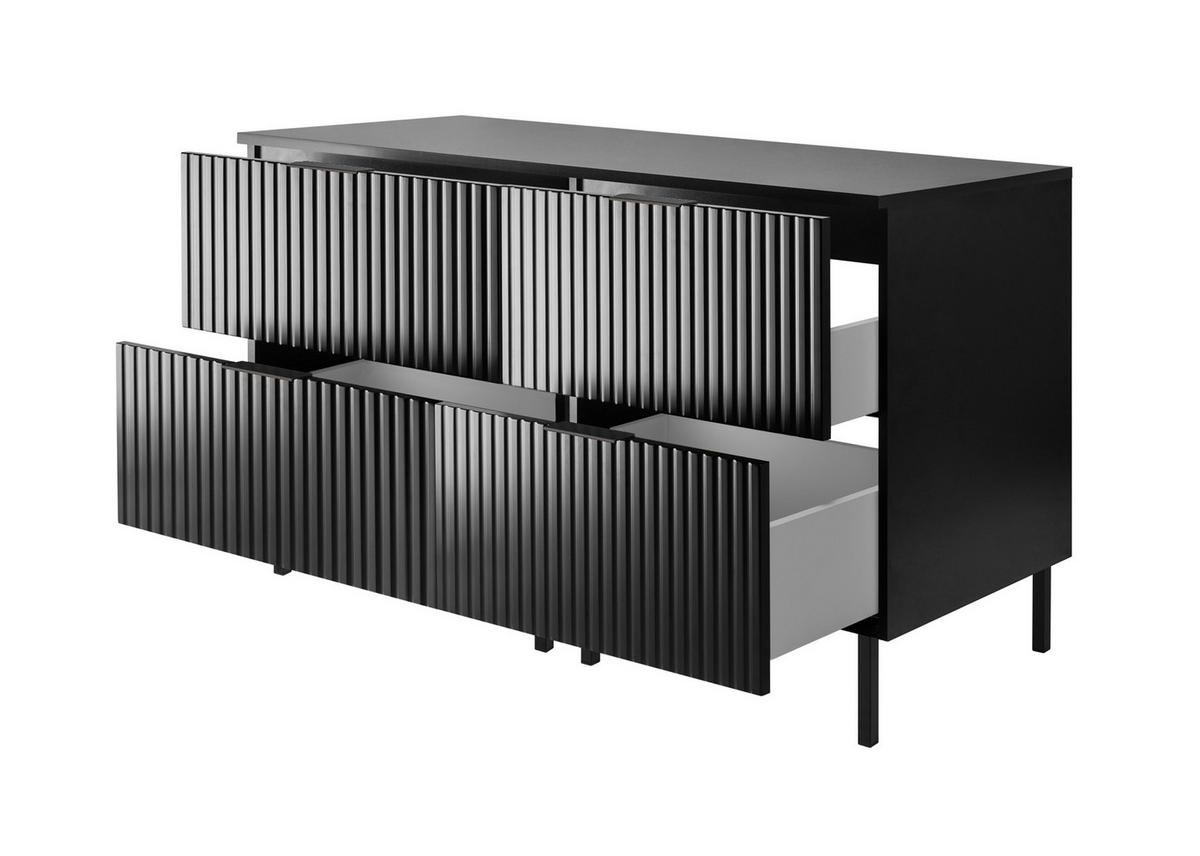 WASCHBECKUNTERSCHRANK, Schwarz, 120 (2 x 60) x 77 x 46 cm, schwarzer Griff, schwarze Beine + Arbeitsplatte - Eichefarben/Goldfarben, Holzwerkstoff (120/77/46cm) - 3XE LIVING