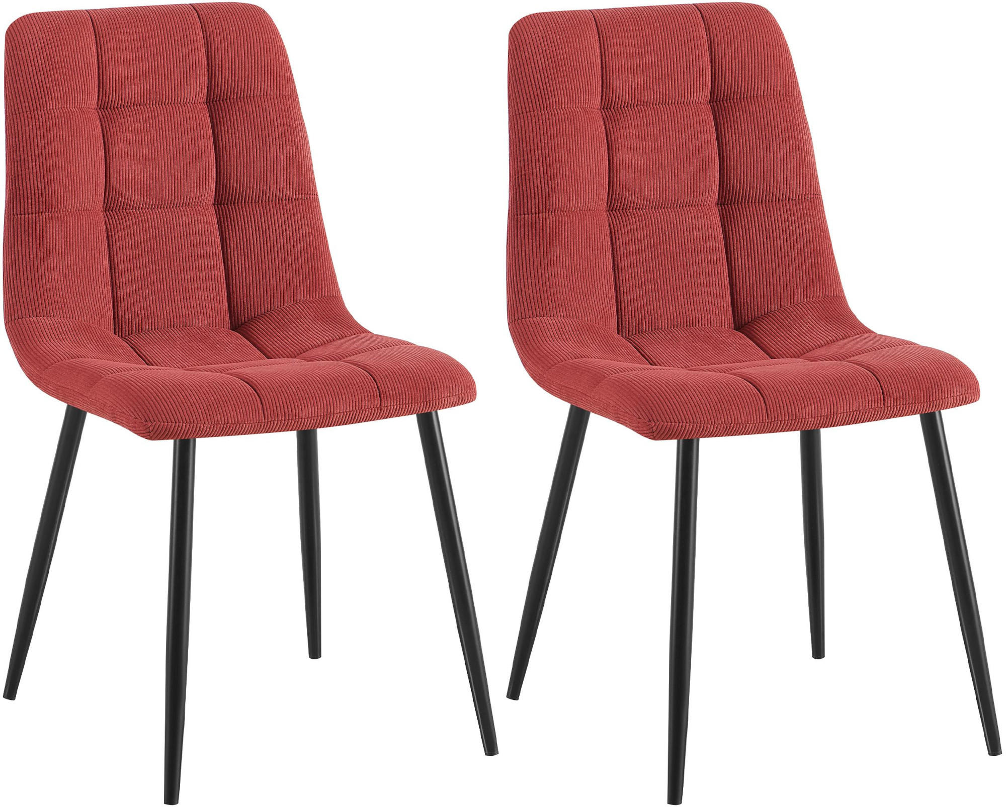 STUHL 2er Set Cord Bordeauxrot - Bordeaux/Schwarz, Textil/Metall (45/84/55cm) - CLP