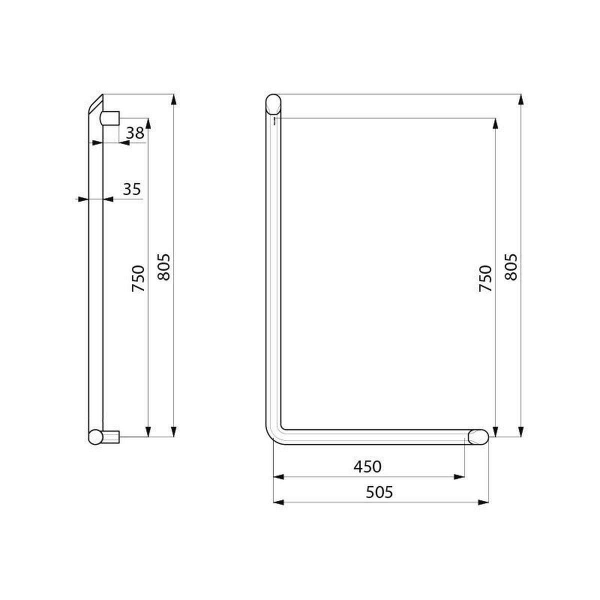 HANDLAUF L-Form Be-Line D35 H.750 Aluminium weiß - Weiß, Metall (18/4.5/80cm) - Delabie