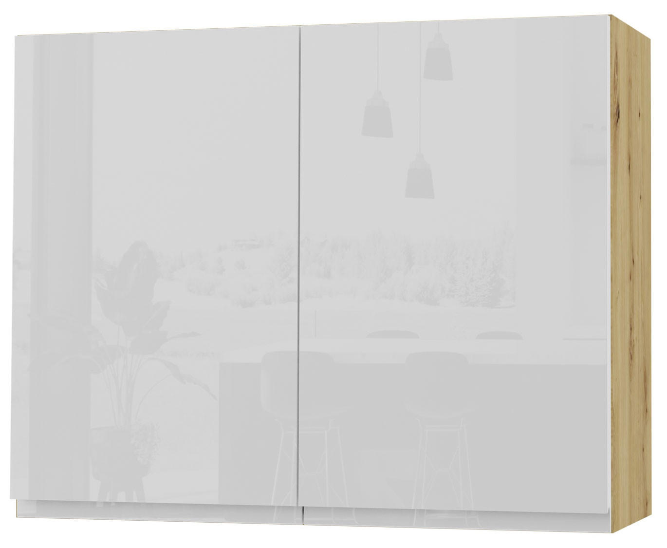 HÄNGESCHRANK Florence W3/90 Eiche Artisan / RAL 9003 signalweiß HG 90 / 32,5 / 72cm - Weiß Hochglanz/Eiche Artisan, Holz/Holzwerkstoff (90/72/32.5cm) - Feldmann-Wohnen