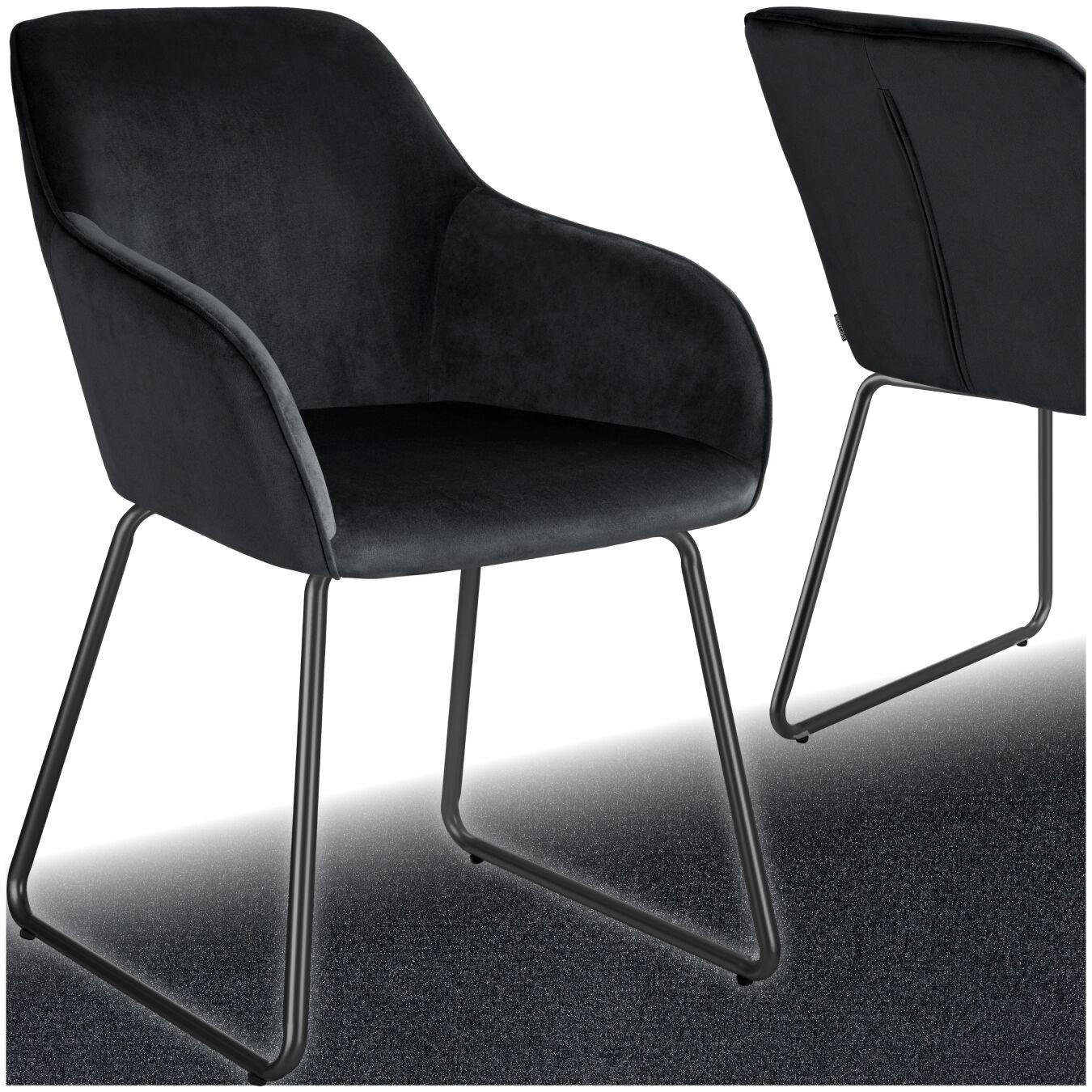 ESSZIMMERSTUHL Jeane,57 x 61 x 85,5 cm, Belastbarkeit 120 kg,Samtoptik schwarz/schwarz - Schwarz/Samtahornfarben, Kunststoff (57/85.5/61cm) - tectake