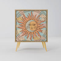 SIDEBOARD MYSTICAL STRUCTURE, Eichefarben, 57,5x42x75,5 cm, Goldfarbene Metallfüße - Eichefarben/Goldfarben, Holzwerkstoff/Metall (57.5/75.5/42cm) - SpaceRebels