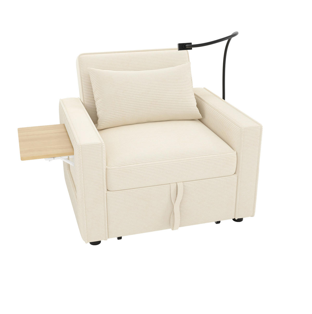 SCHLAFSOFA 1-Sitzer, Cord mit USB-Anschluss & Beistelltisch, 93/150/85 cm, Beige - Beige, Textil (93/85/150cm) - Redom