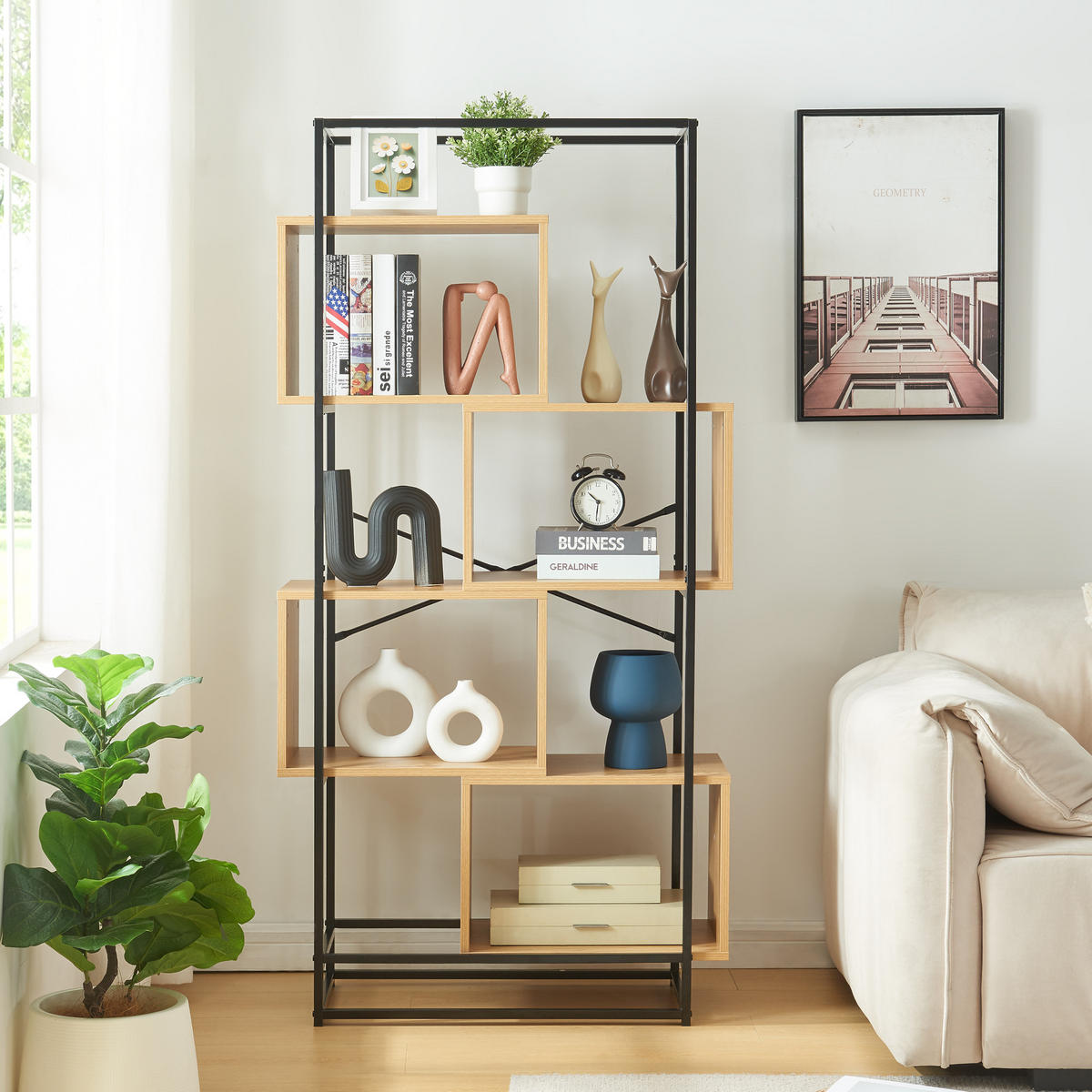 BÜCHERREGAL Rennebu - Eichefarben/Schwarz, Holzwerkstoff/Metall (80/160/33cm) - [en.casa]
