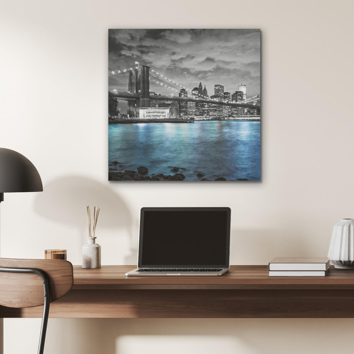 AKUSTIKBILD New York - Skyline - Stadt - Blau Wandbilder 60x60 cm - Blaugrau, Kunststoff (60/60/0.9cm) - MuchoWow