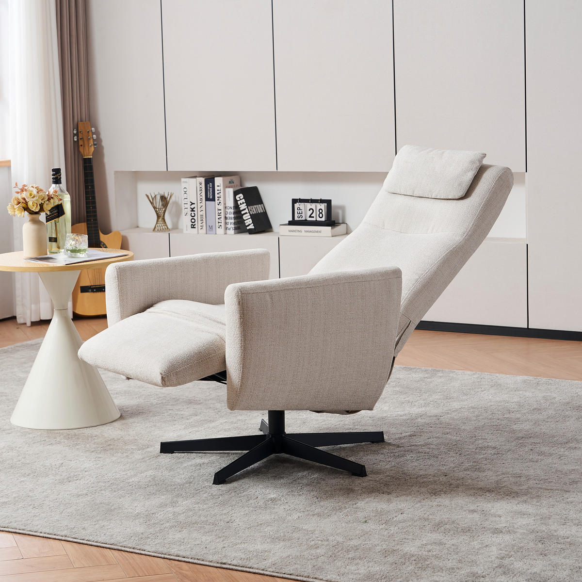 RELAXSESSEL Chenille mit Liegefunktion und 360° Drehfunktion 67/80.5/110 cm Beige - Beige, Textil (80.5/110/67cm) - Redom