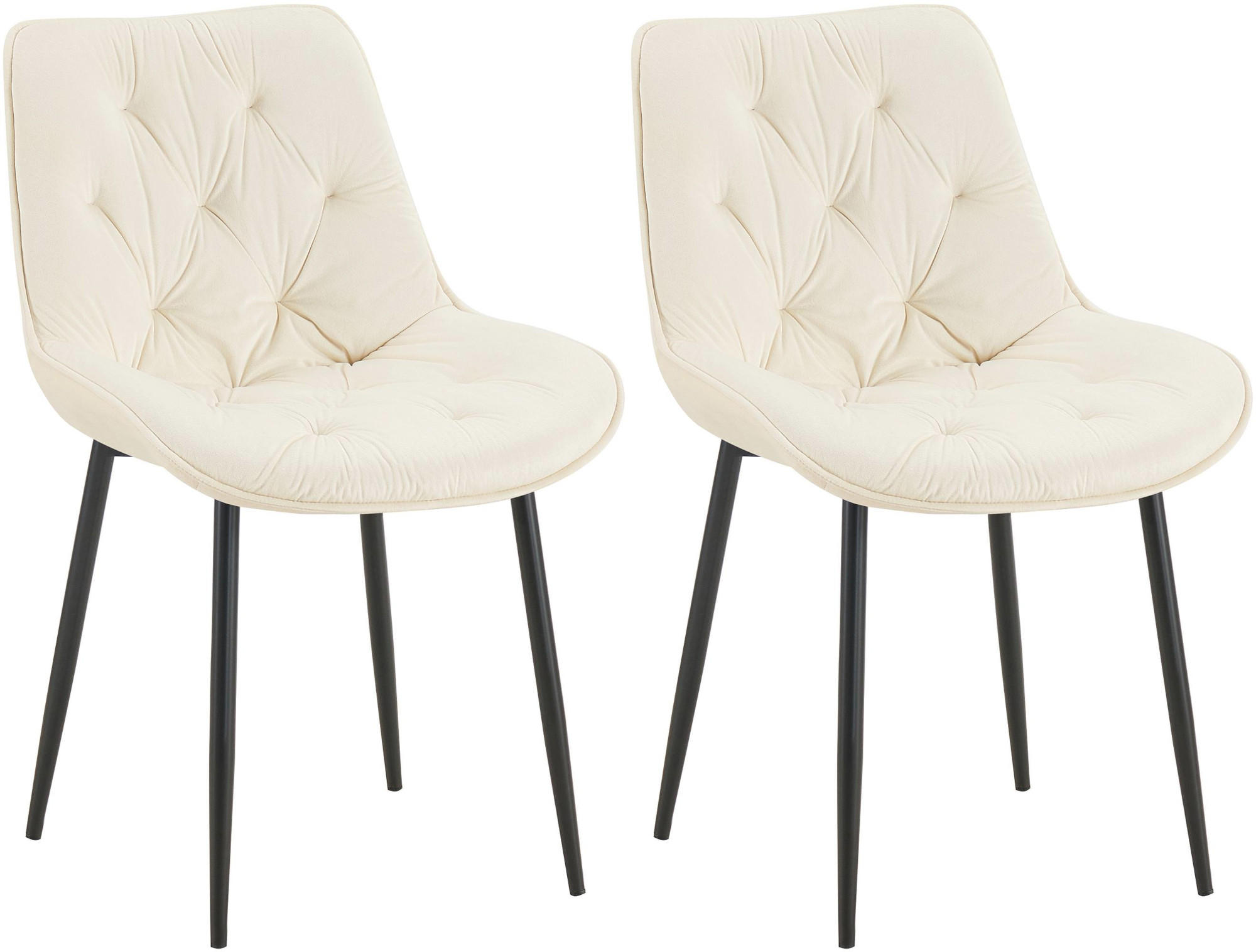STUHL 2er Set Samt creme - Creme/Schwarz, Textil/Metall (52/84/59cm) - CLP
