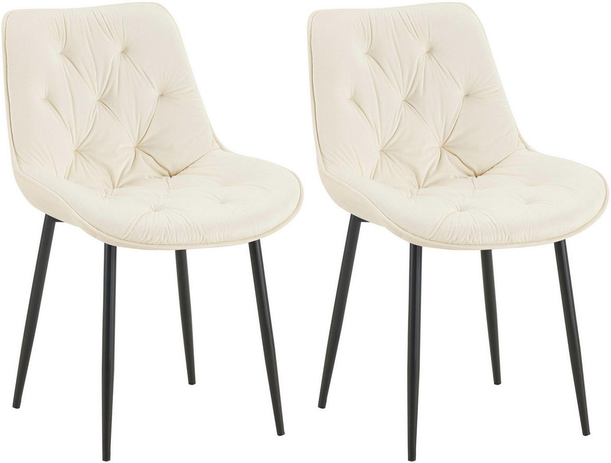 STUHL 2er Set Samt creme - Creme/Schwarz, Textil/Metall (52/84/59cm) - CLP