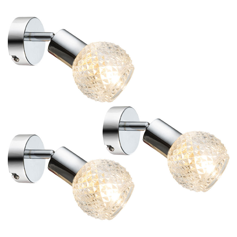 WANDLEUCHTE KEITH Chrom Silber 3er Set - Silberfarben, Glas (8/15.5/17cm) - Globo Lighting