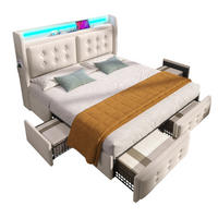 ČALÚNENÁ posteľ 168/220/106 cm béžová, s LED osvetlením, USB-C a úložnými zásuvkami - béžová, textil (160/200cm) - BEAOK