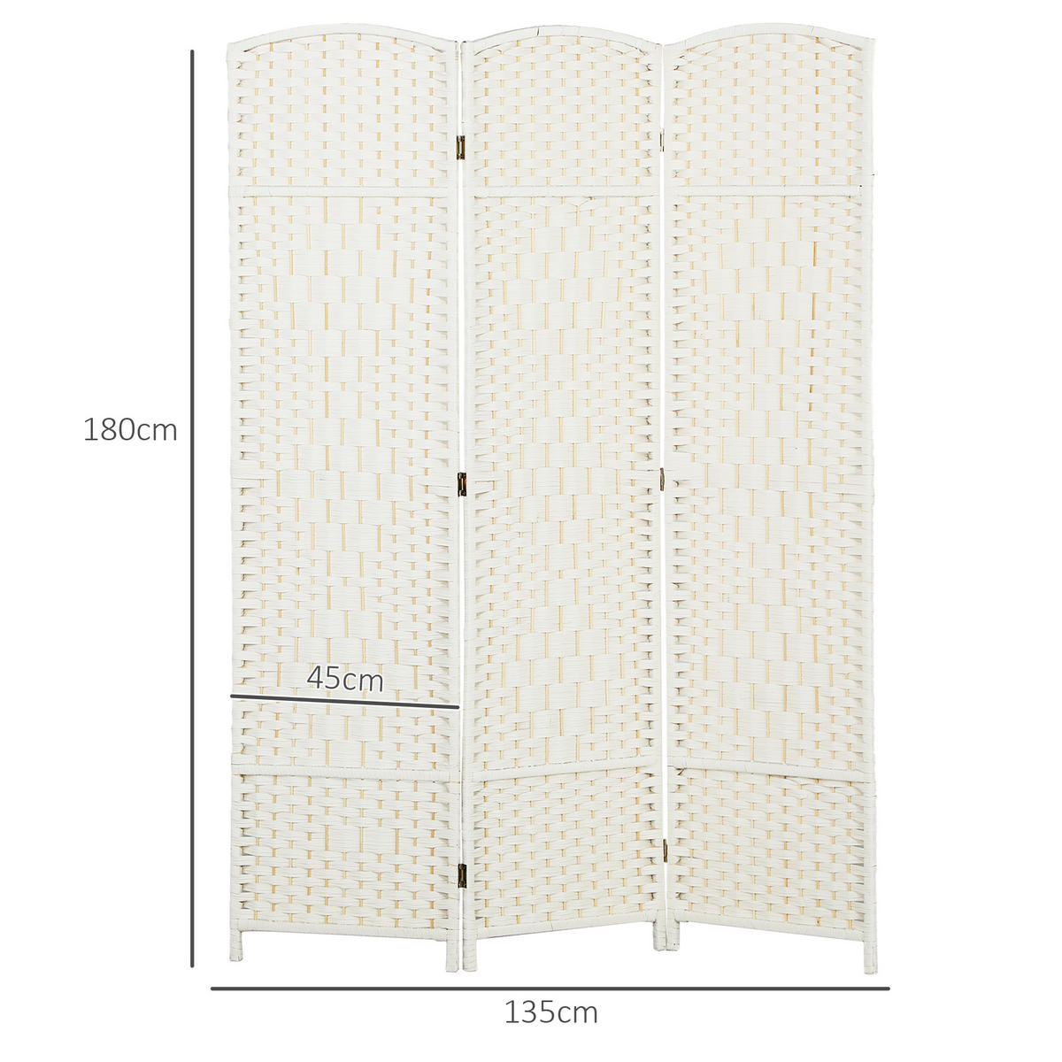 PARAVENT DE-14302 3-teilig, klappbar 135x180 cm Weiß - Weiß, Kunststoff (135/180/1.7cm) - ComfortXL