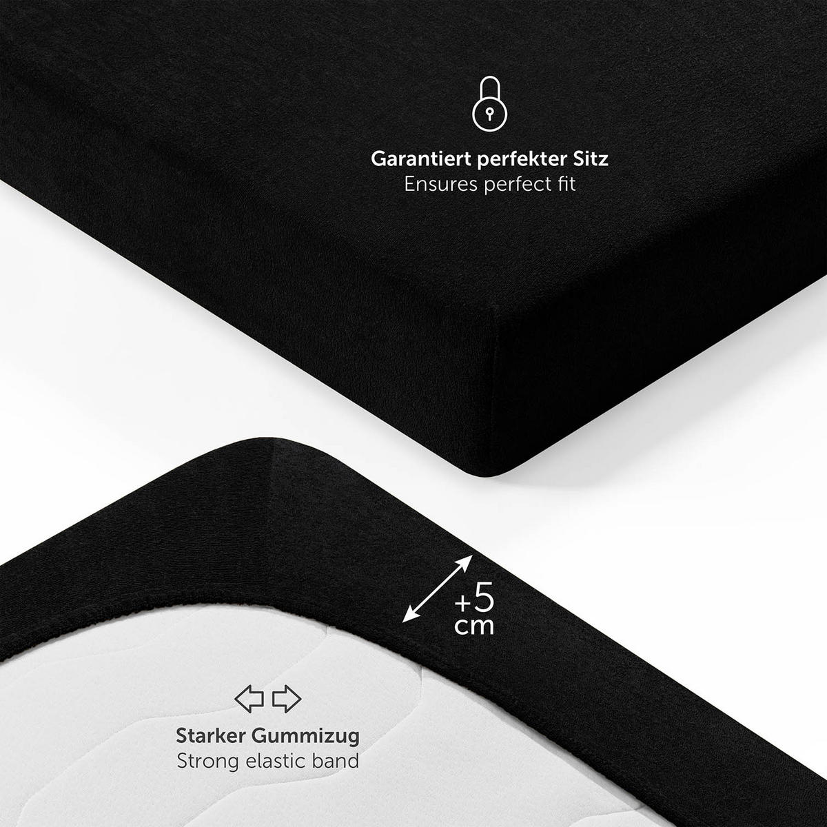 FROTÉ napínacie prestieradlo s certifikátom Oeko-TEX, 90x190x30cm, Schwarz - čierna, textil (90/190cm) - Blumtal