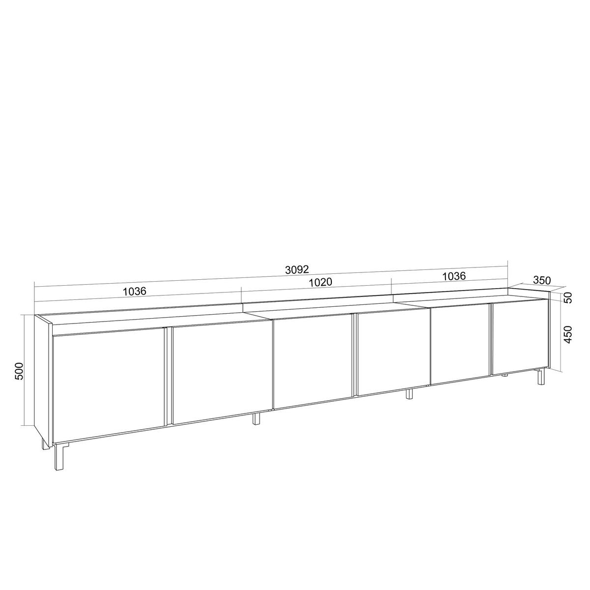 LOWBOARD, Dunkler Eiche und Schwarz, 309/35/61cm, mit Beinen - Dunkelbraun, Holzwerkstoff (309/61/35cm) - Skraut Home