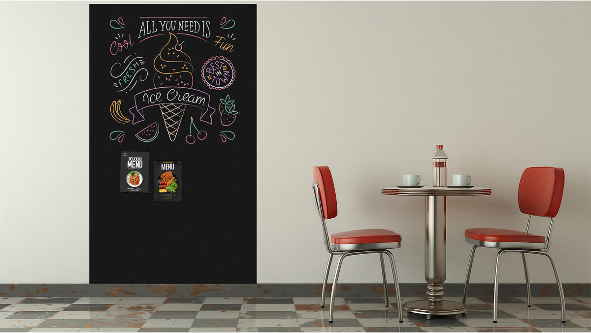 MAGNETPLATTE rahmenloses SLIMboard - Kreideoberfläche - 200x120 cm - Schwarz, Metall (200/120/0.3cm) - ALLboards
