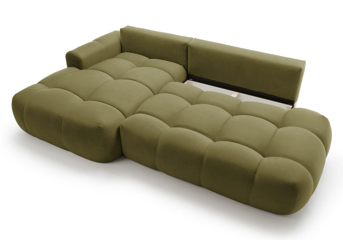 ECKSOFA Ombo Olivgrün Velours 280 cm - Schwarz/Olivgrün, Kunststoff/Textil (280/165cm) - Selsey