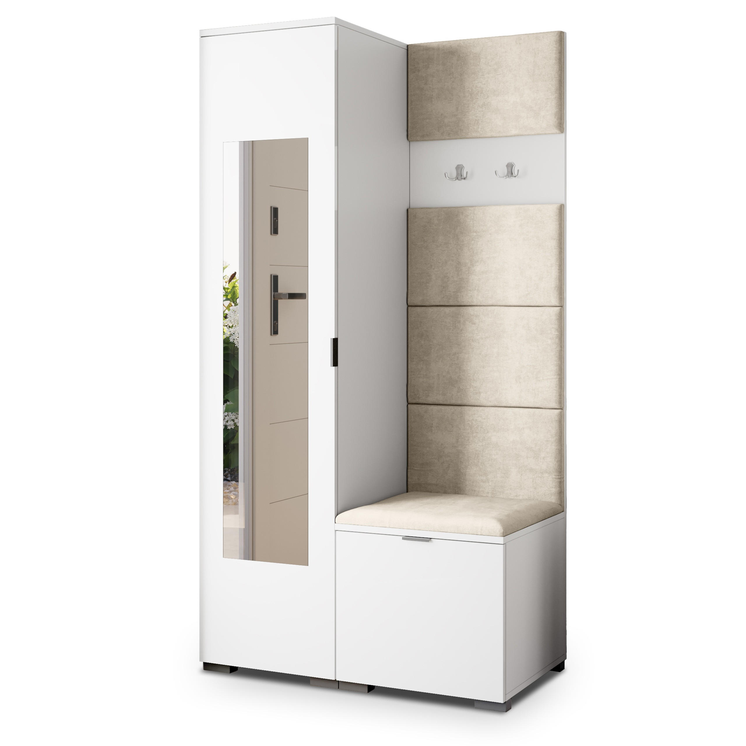 Masseno Garderobenschrank Weiß, Beige 95x181x51 cm