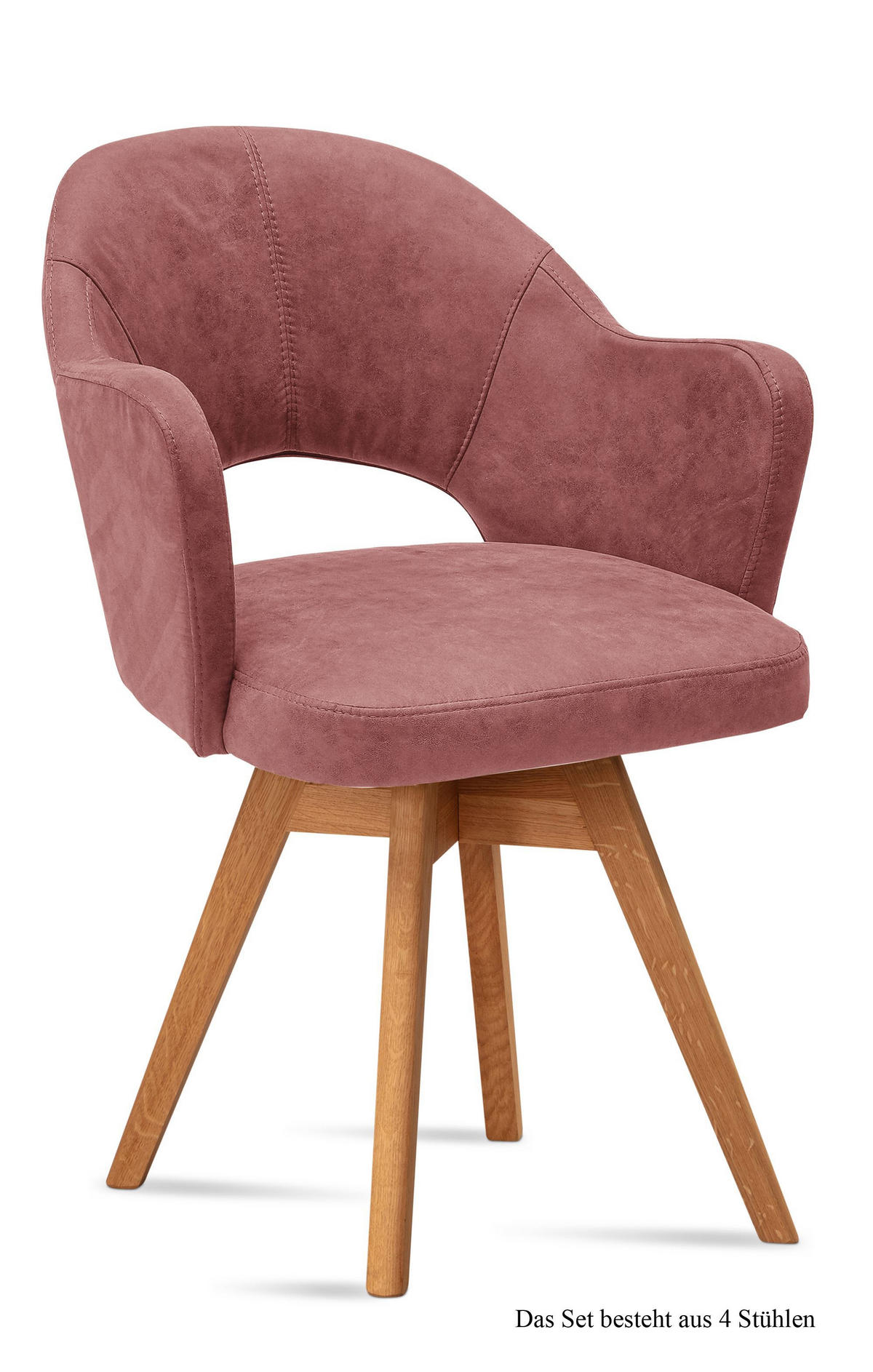 ARMLEHNSTUHL drehbar (4er-Set) Dosya 59x87x61 Eiche geölt/Rosewood - Eichefarben/Dunkelrosa, Kunststoff (61/87/59cm) - 58aufmkessel