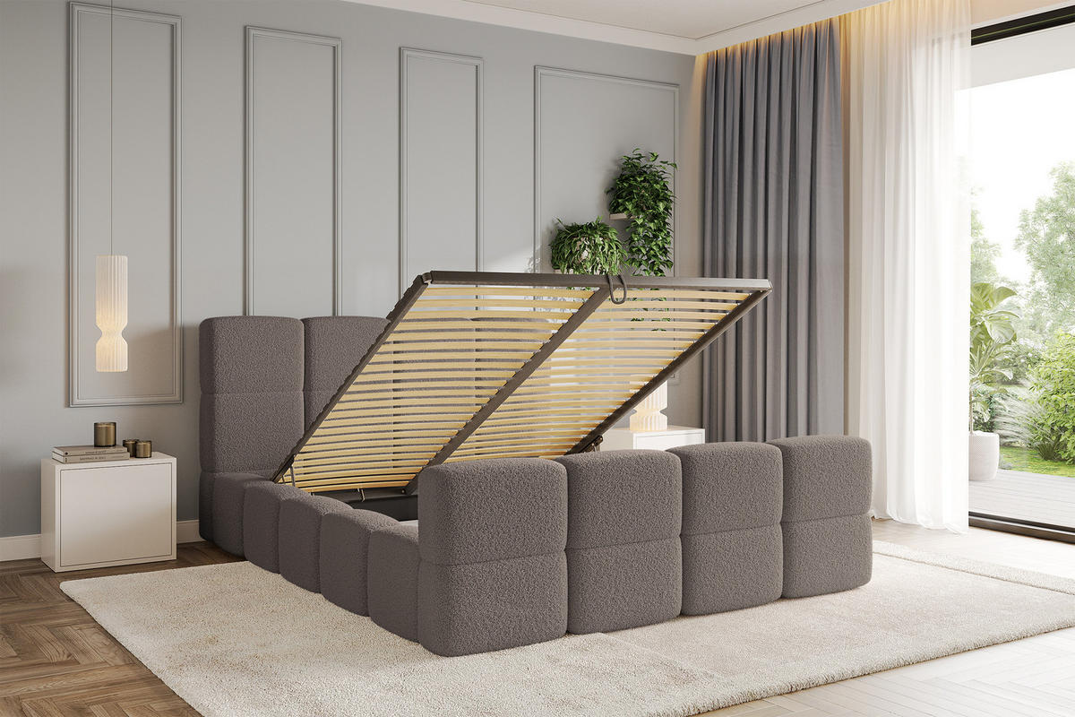 POLSTERBETT mit Bettkasten und Lattenrost mit Matratze H3/H4, Kopfteil, Boxbett, mit Stauraum - NATA-Z 120x200 Braun - Braun, Holzwerkstoff/Textil (120/200cm) - ALTDECOR