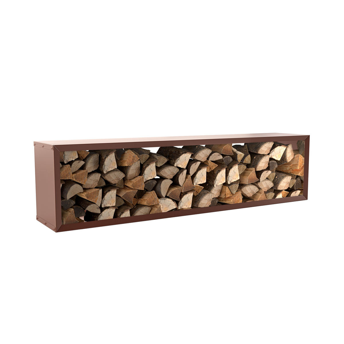 BRENNHOLZREGAL Wooker wide Kaminholzregal Holzlagersystem Braun 199 x 49 cm - Braun, Metall (199/49/49cm) - Alberts