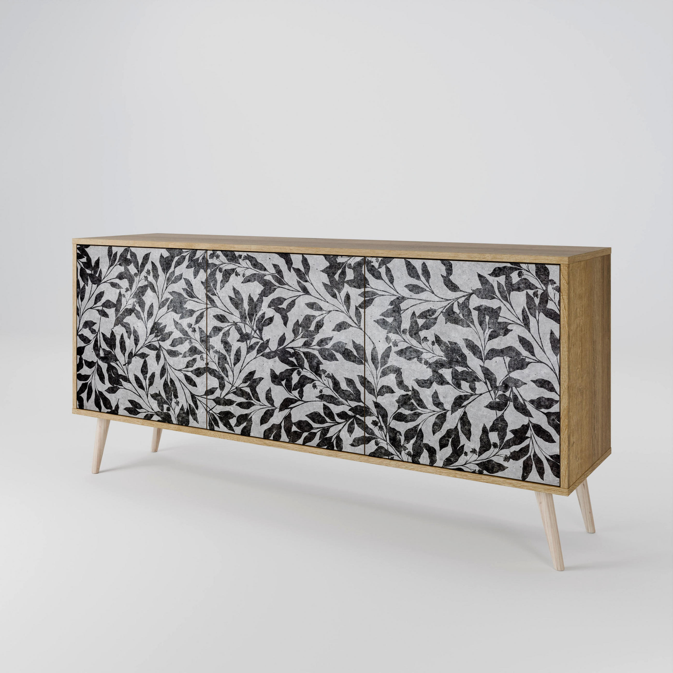 SIDEBOARD CHARCOAL SPROUT, Eicheneffekt, 164,5x42x77,5 cm, 3 Türen - Eichefarben/Buchefarben, Holzwerkstoff/Buchenholz (164.5/77.5/42cm) - SpaceRebels