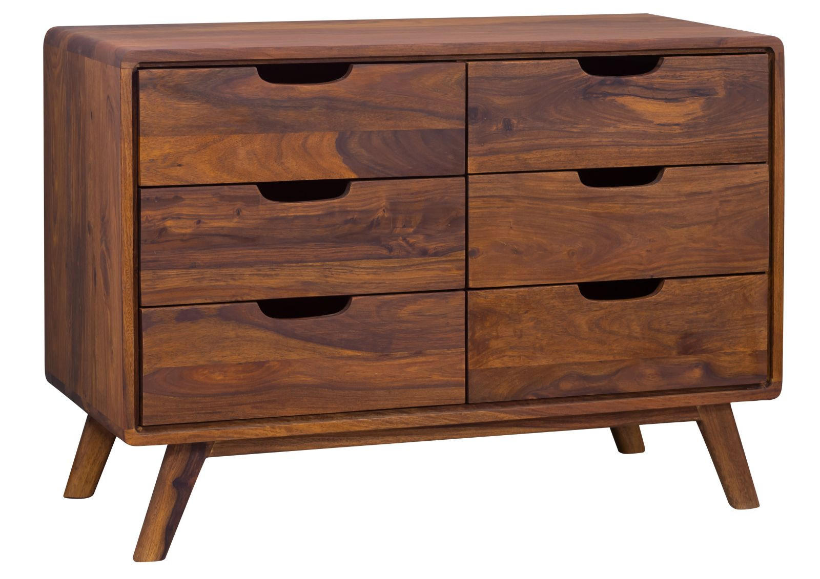 KOMMODE Sheesham 90x40x65 walnuss gewachst MALMÖ 2 #105 - Dunkelbraun, Holz (90/65/40cm) - Massivmoebel24