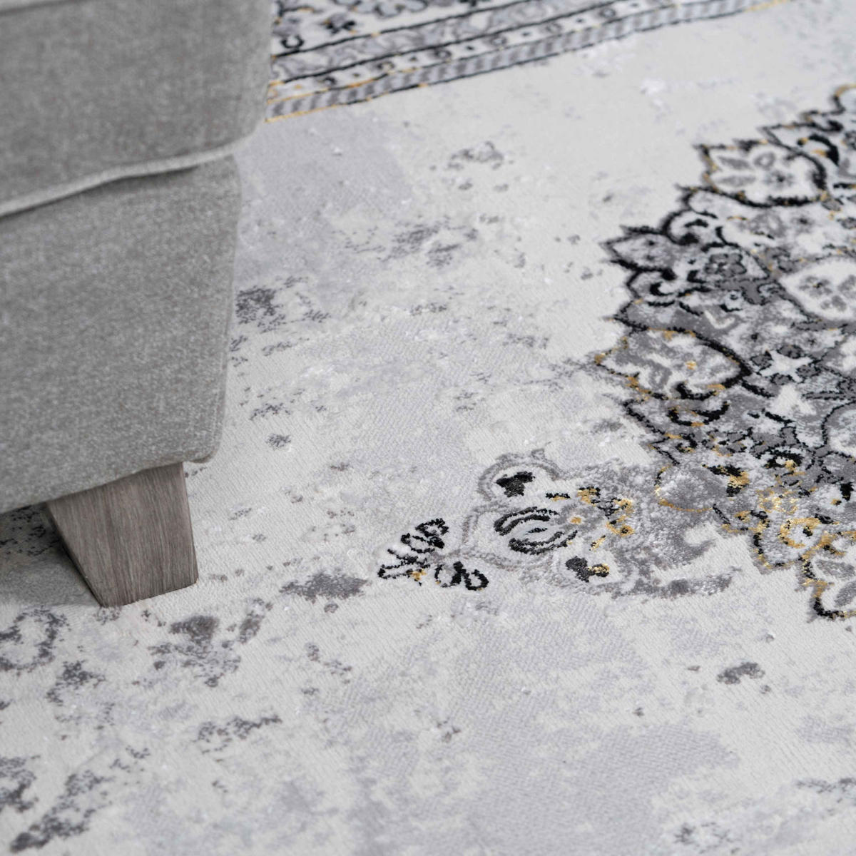 WEBTEPPICH Victoria Gold - Goldfarben/Grau, Textil (190/280cm) - Kukoon Rugs