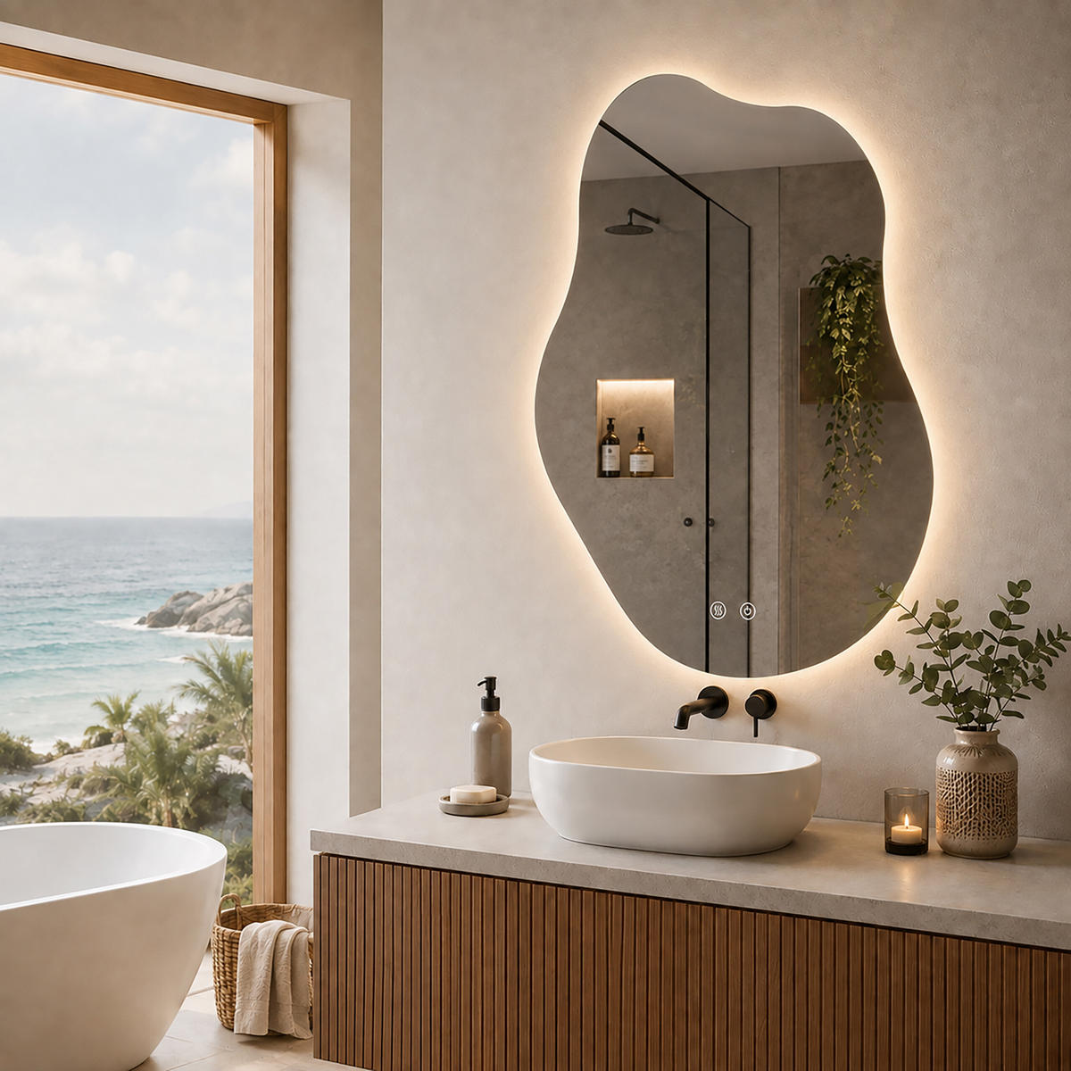 BADSPIEGEL Silber LED Anti-Beschlag Touch 80x52 cm - Transparent, Glas/Kunststoff (52/80/3cm) - Relaxdays