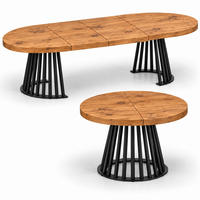 ESSTISCH rund ausziehbar 90/190/76 cm, Eiche Craft, 54 cm Tischplatte + Lamellen-Metallgestell Schwarz - Eichefarben/Schwarz, Holzwerkstoff/Metall (90/190/76cm) - Damale Möbel