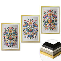 WANDBILDER 3er Set - 40x60 cm Goldrahmen - Blumenmuster in intensiven Farben - Goldfarben, Kunststoff (40/60cm) - ArtPrintCave