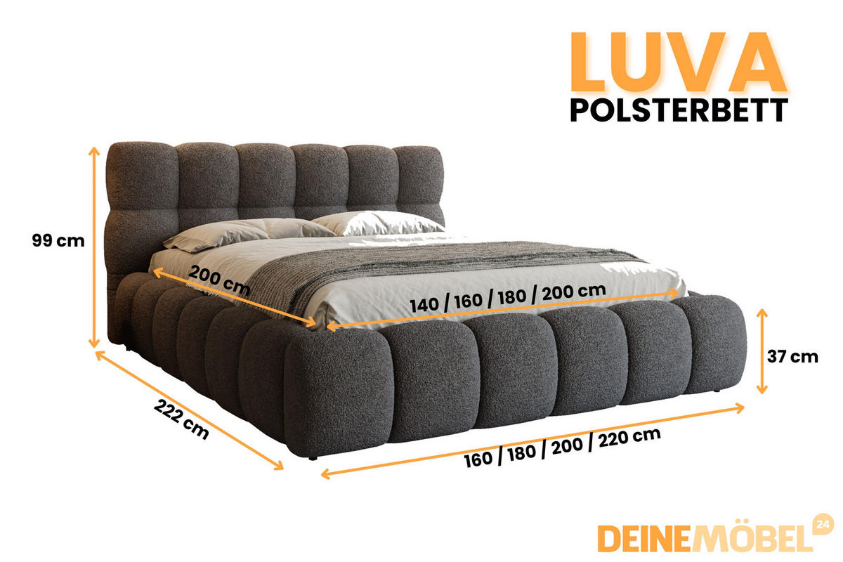 POLSTERBETT LUVA 160/200 in Boucle Grau - Grau, Holz/Holzwerkstoff (160/200cm) - Deine Möbel 24