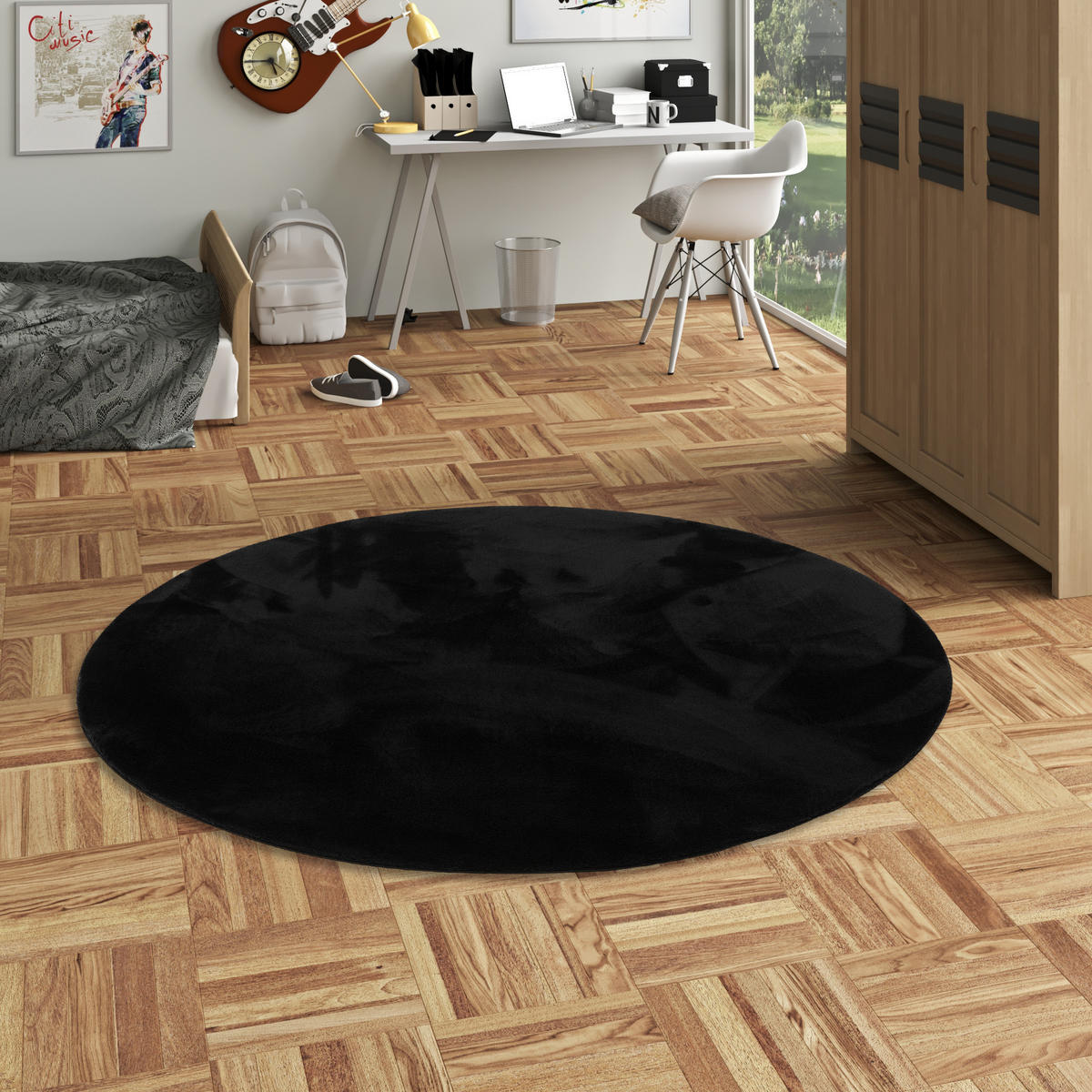 KINDER SUPER SOFT FELLTEPPICH PEARL KIDS RUND - Schwarz, Textil (120/120cm) - Pergamon
