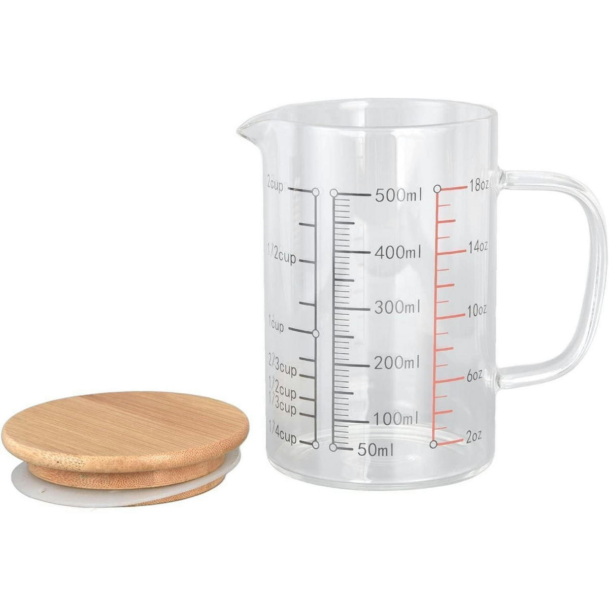 MESSBECHER Glas 500 ml mit Bambusdeckel - Transparent, Glas (0.5L)