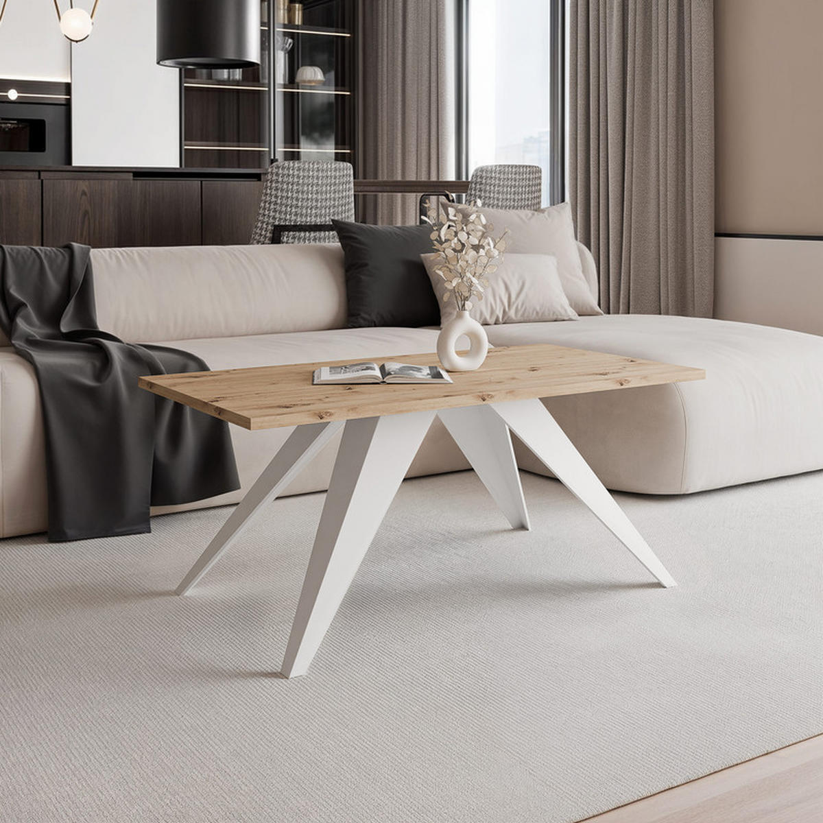 COUCHTISCH AIRA 120/60/48 cm Rechteckig, Weiß/Artisan-Eiche - Weiß/Eiche Artisan, Metall (60/120/48cm) - Idohome