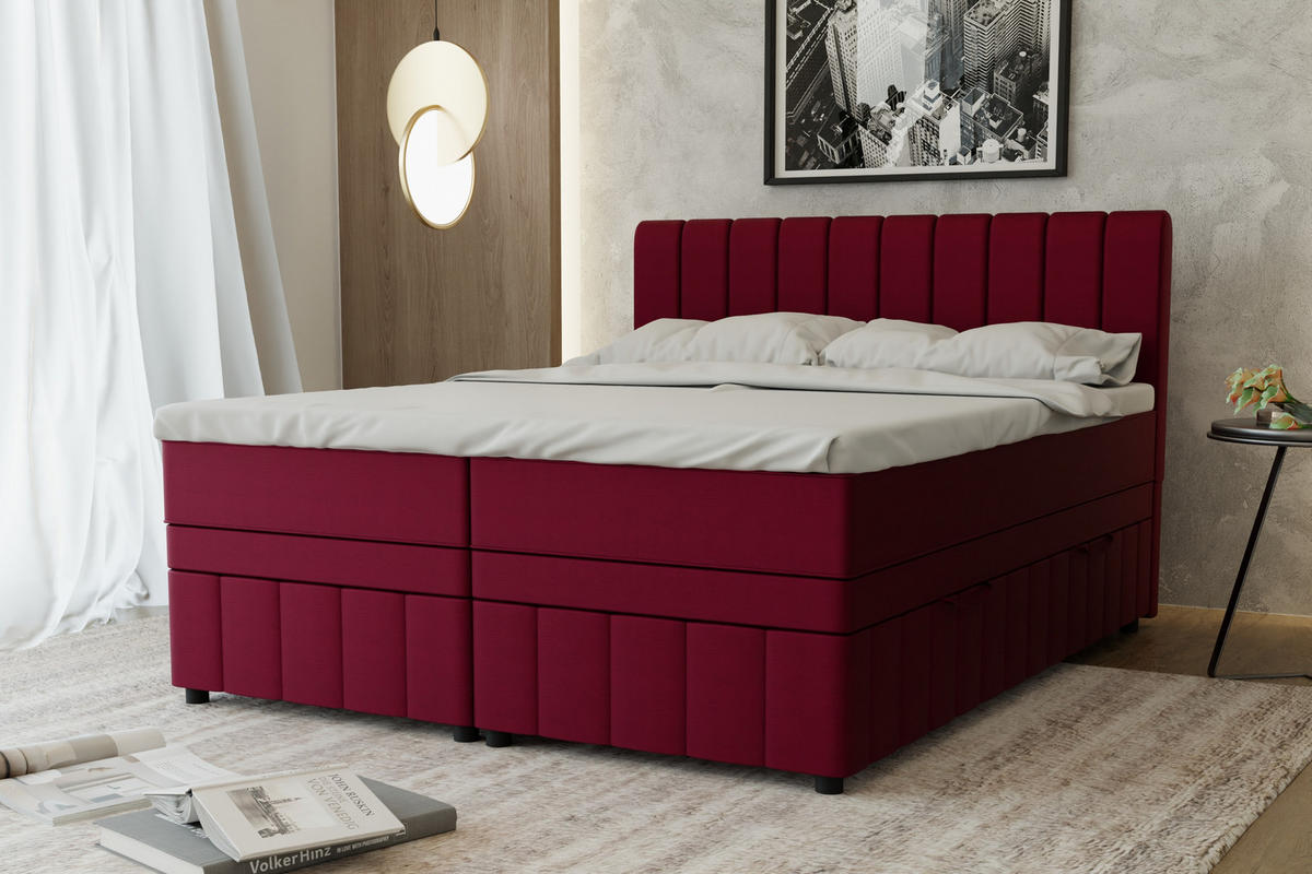 BOXBETT AVALON 160 x 200 cm mit Bettkasten und Topper - Rot - Rot, Holz - Panda Möbel