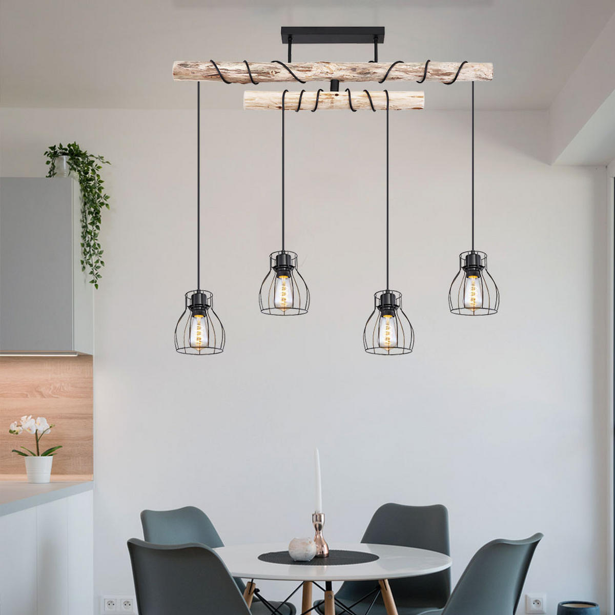 HÄNGELEUCHTE Holzbalken Braun - Braun, Holz (90/14/100cm) - Globo Lighting