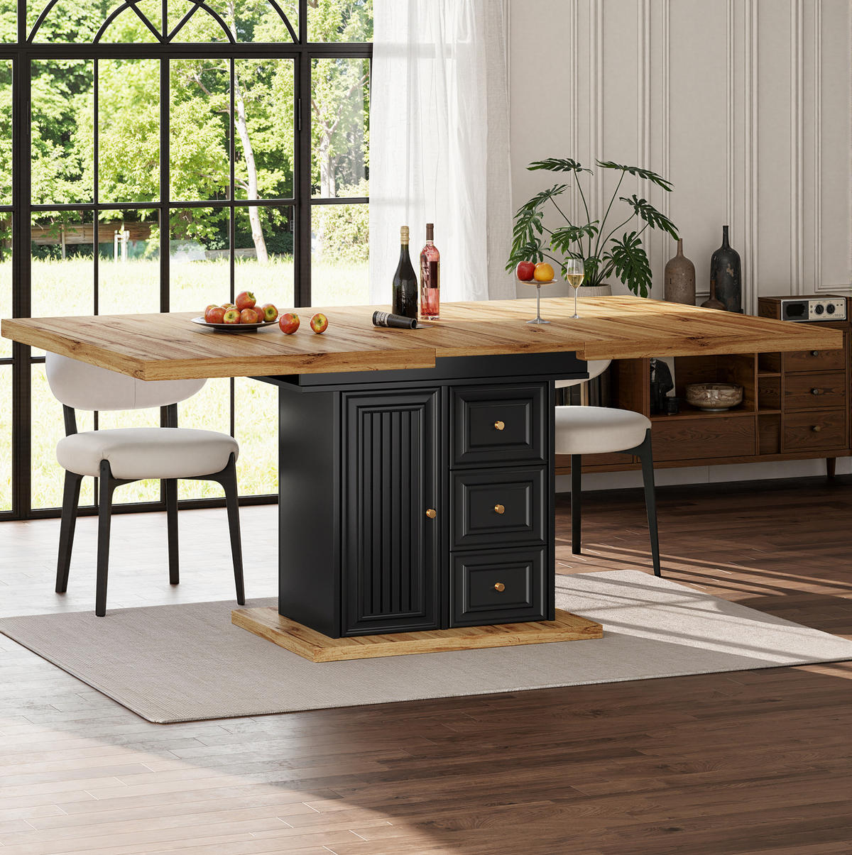 ESSTISCH 110/80/75 cm naturfarben aus MDF und Metall mit Stauraum - Hellbraun, Holzwerkstoff (110/80/75cm) - OKWISH