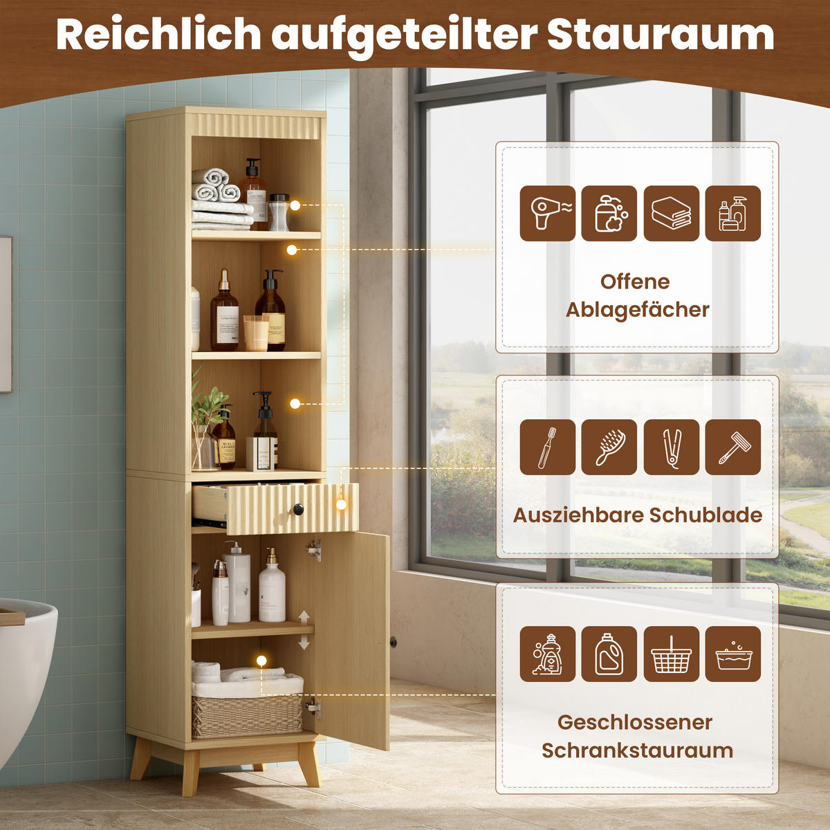 HOCHSCHRANK 40/36/172 cm Weiß mit 1 Schubladen und Soft-Close-Scharniere - Weiß, Holz/Holzwerkstoff (36/172/40cm) - Oxeza