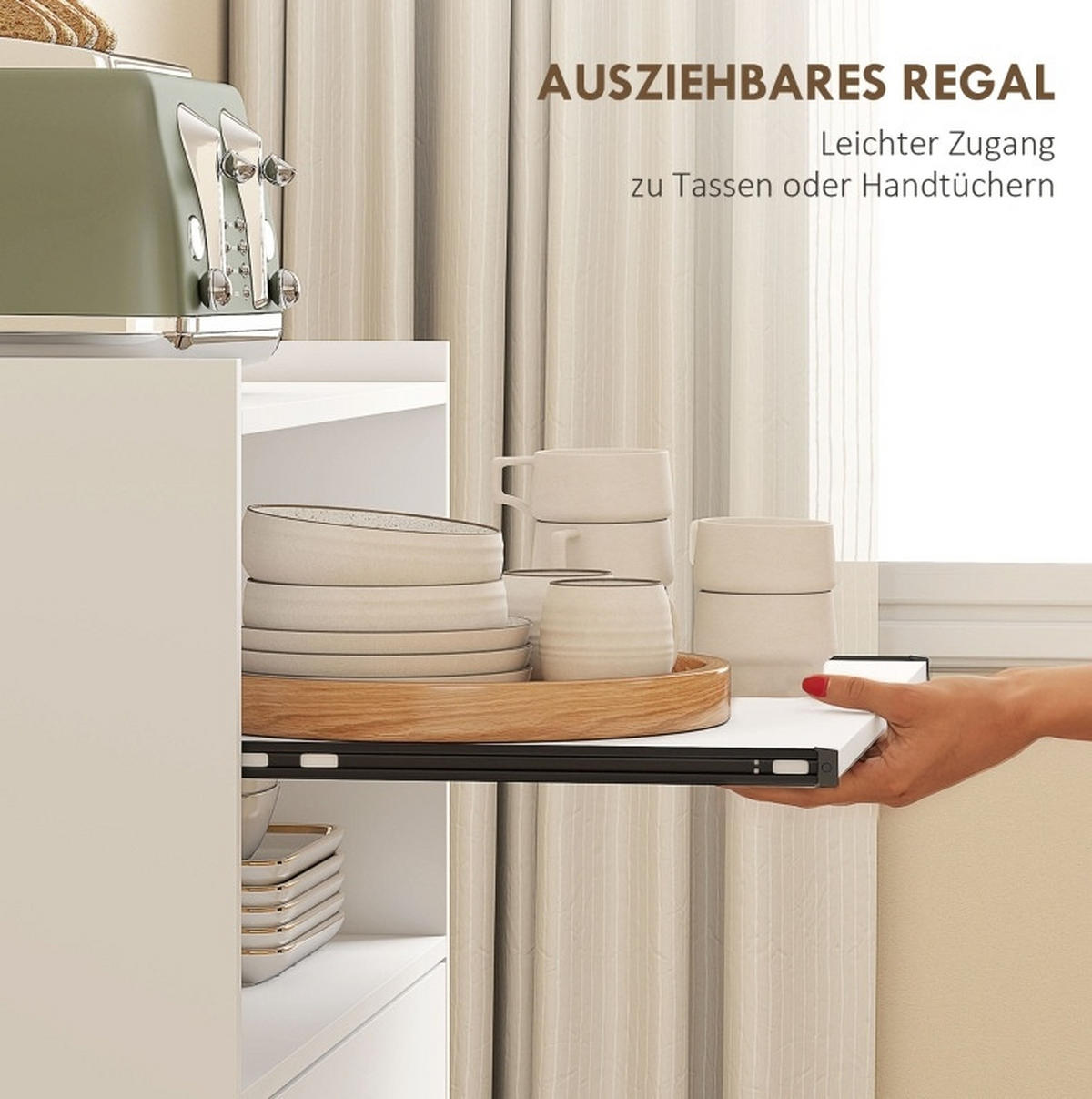 BUFFETSCHRANK mit Rollen, Schublade und Doppeltürschrank im minimalistischen Design, Weiß - Weiß, Holz (59/92/40cm) - Redom