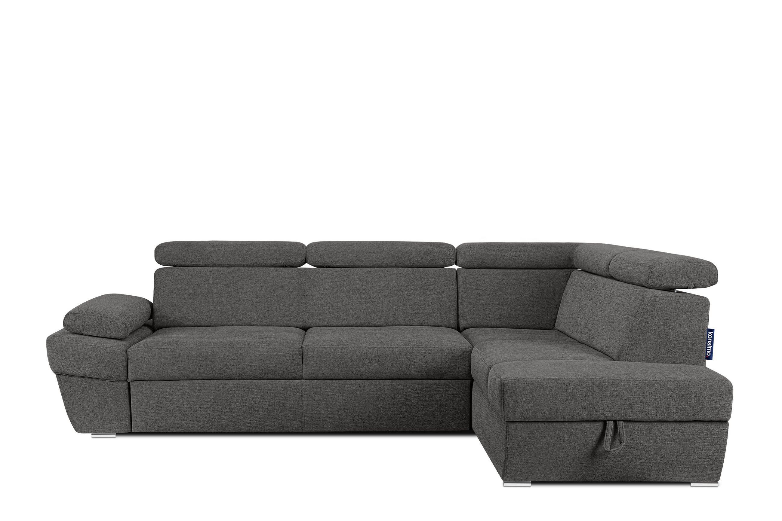 SCHLAFECKSOFA RATLO rechts 4/5-Sitzer mit Bettkasten in Lederoptik, grau - Anthrazit/Silberfarben, Textil (270/190cm) - KONSIMO®