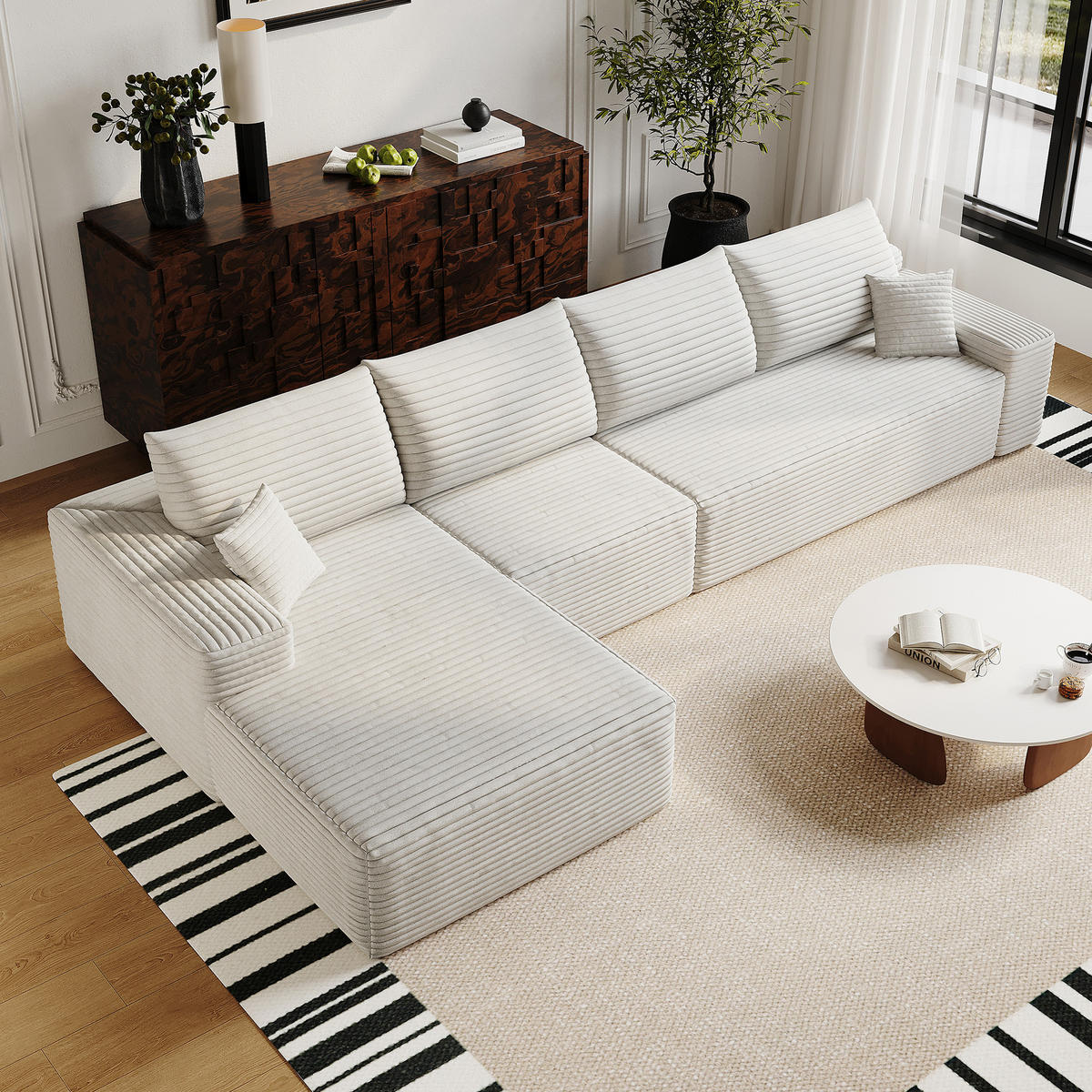 ECKSOFA 340/175/83 cm Weiß mit L-förmiger Chaiselongue, Linke Seite - Weiß, Textil (340/175cm) - Oxeza