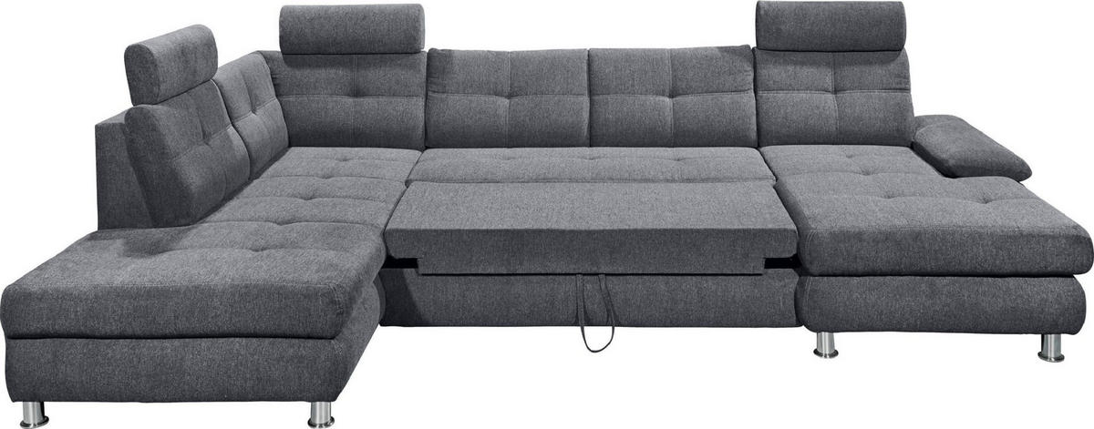 WOHNLANDSCHAFT mit Schlaffunktion, Bettkasten und verstellbaren Arm- und Kopflehnen - Chromfarben/Anthrazit, Textil/Metall (349/88/233cm) - ed exciting design