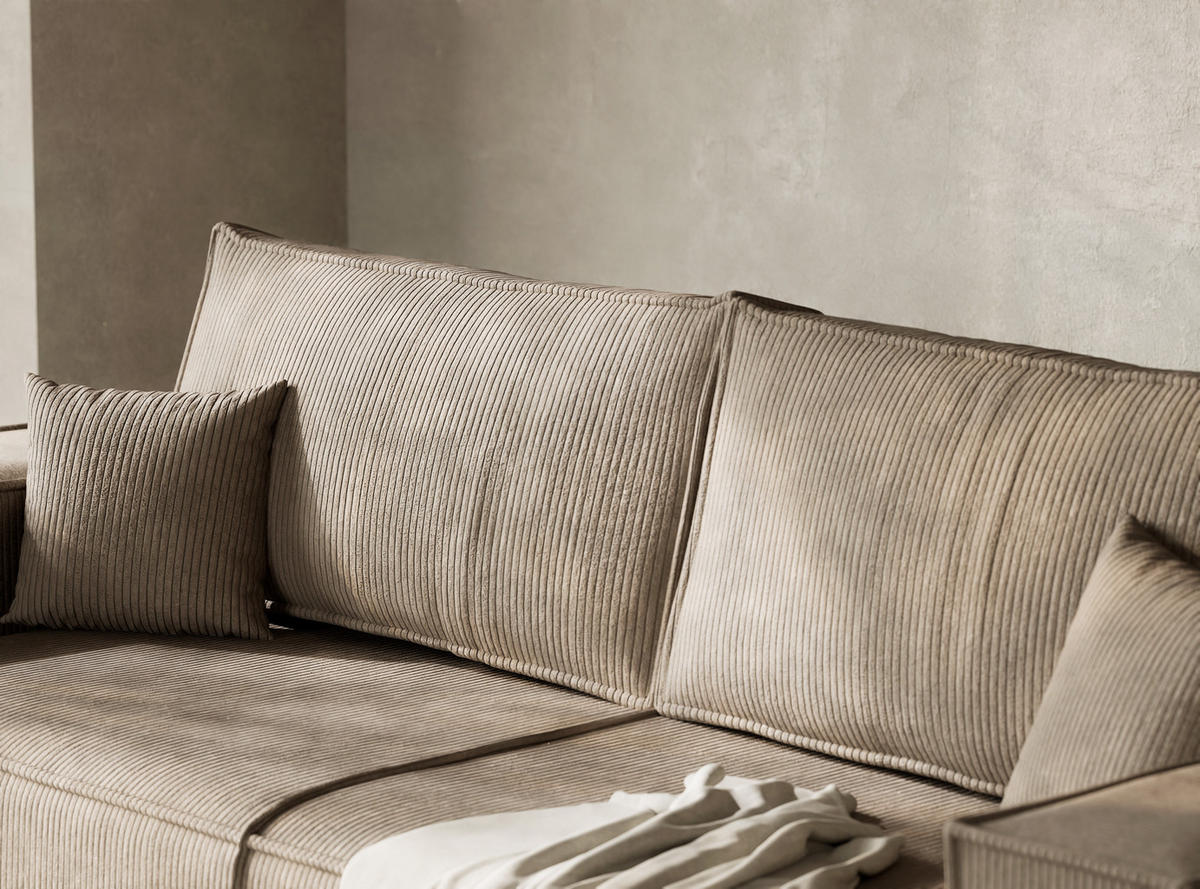 SOFA MIT SCHLAFFUNKTION Milos Beige Samtstoff - Beige/Schwarz, Holz/Holzwerkstoff (255/70/105cm) - Maison de Reve