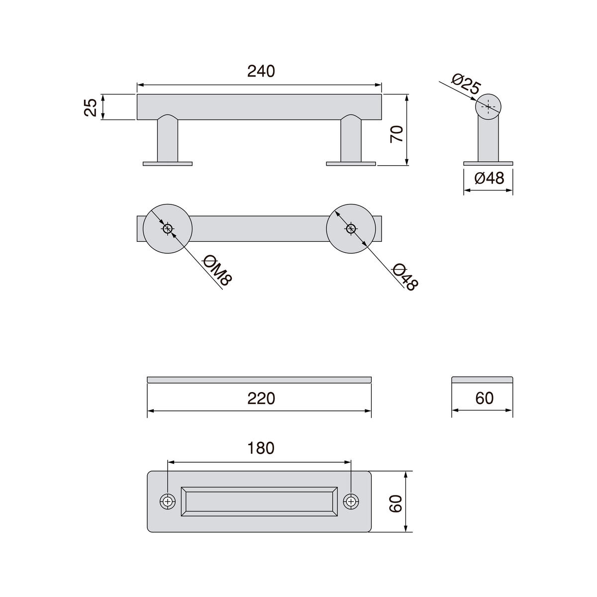 GRIFF für Holzschiebetüren Pasadena, Länge 240 mm, 180 mm Achsenabstand, Stahl, Schwarz strukturiert - Schwarz, Metall (9.5/4/34cm) - EMUCA